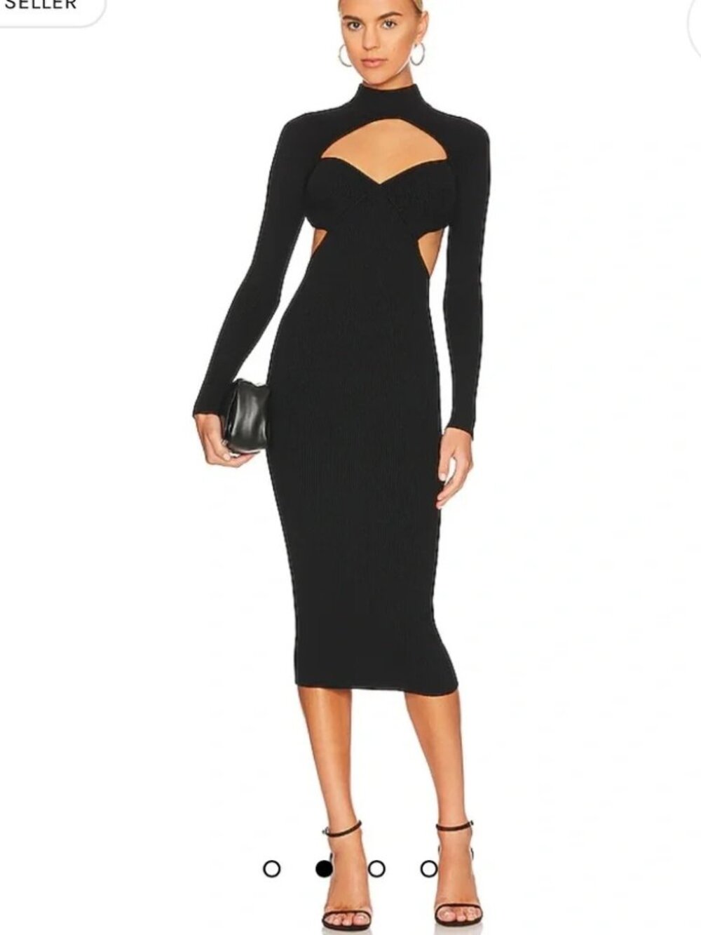Fleur du Mal Knit Black Cross Back Midi Dress, size M